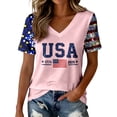 thumbnail image 2 of haizhen 250 Anniversary USA Shirt Women Summer V Neck Sparkly America Flag 1776-2026 Patriotic 4th of July Shirts Women July 4th Tshirts Graphic Tees Womens Going Out Tops Pink, S, 2 of 5