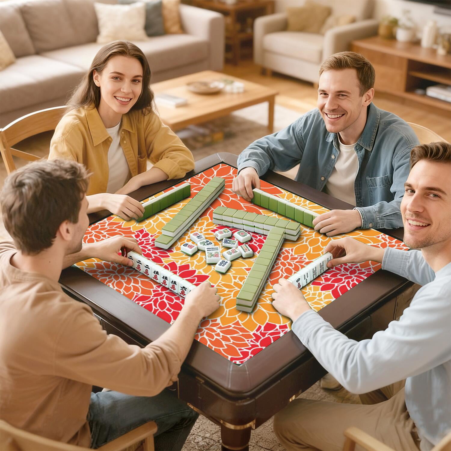 Classic Boho Design Multi-Functional Rubber Mat 31.5x31.5 Inch Extra Large Mahjong Playing Surface Features Anti-Slip Grip and Noise Dampening for Games