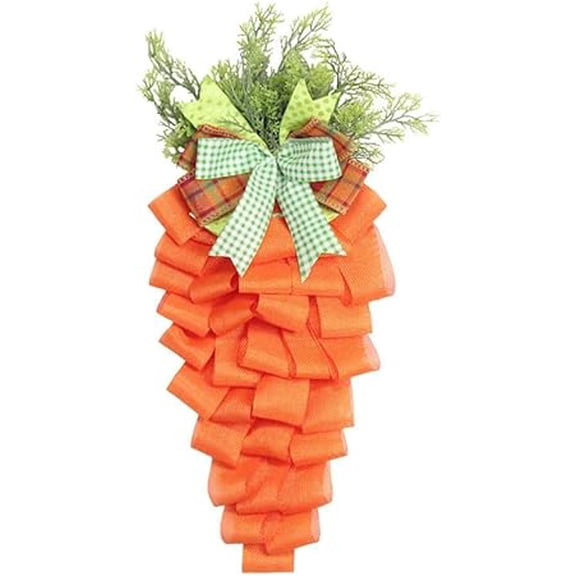 Carrot Teardrop Easter Wreath with Bow and Foliage Indoor Outdoor Decor