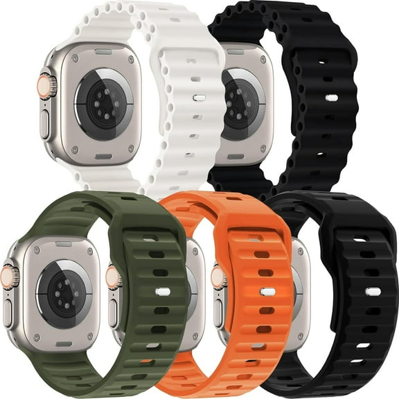 5 Pack Sport Band Compatible with Apple Watch Ultra Band 49mm Men Women, Adjustable Waterproof Silicone Strap for iWatch Series Ultra2/Ultra1 SE/9/8/7/6/5/4/3/2/1