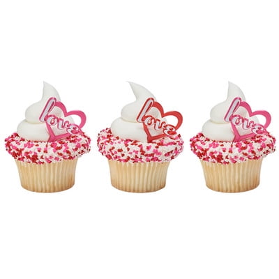 24 Pieces Red & Pink Heart Cupcake Picks