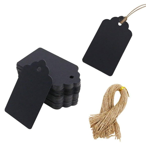 SallyFashion 100pcs Papier Noir Cadeau Tags avec 100 Gratuit Racine Naturelle Ficelle de Jute ( Ondulation de l'Eau )