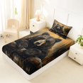thumbnail image 4 of Castle Fairy Rustic Oil Painting Bear Twin Sheets 3pcs for Teens,Vintage Wooden Plank Forest Bedding,Brown Black Orange,1 Fitted Sheet, 1 Flat Sheet and 1 Pillowcase, 4 of 6