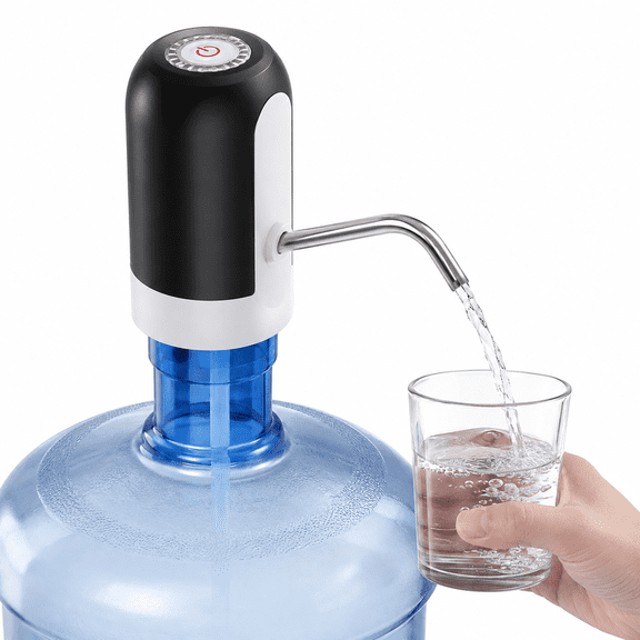 5 Gallon Water Bottle Pump, USB Rechargeable Automatic Electric Water Dispenser, One-Touch Portable Jug Pump for 2, 3, 4 and 5 Gallon Bottles, Home, Office and Camping, Black and White