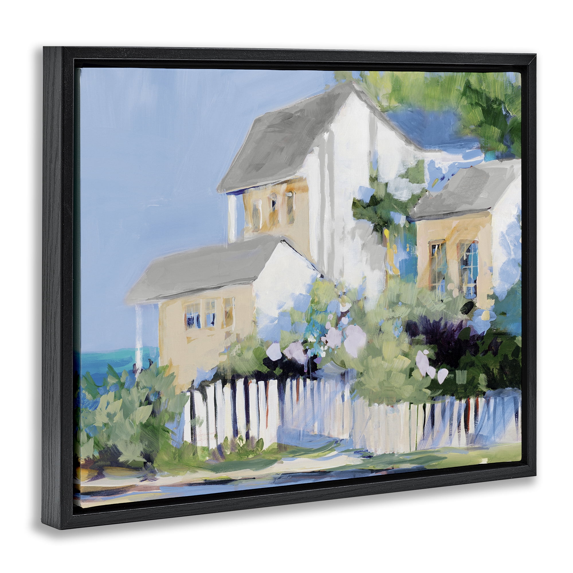 Stupell Industries Living by the Water Cottage Black Framed Floater Canvas Wall Art, design by Jane Slivka