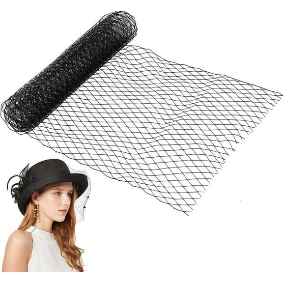 2 Yards Black Veil Netting Fabric 25cm Wide Birdcage Bridal Mesh Fascinator Millinery French Organza Rhombus Headband Bride Hair Net Headdress Hat Decor