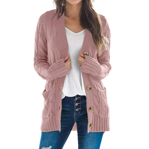 SHEWIN Womens Open Front Cardigans Sweater Chunky Pink Sweaters for ...