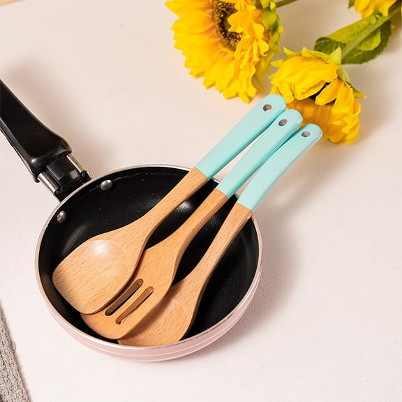 AYktou Small Wooden Cooking Utensils Set - small Three-Line shovel, 6.7×1.6 inch Non-stick Frying Pan Spatulas Spoons hot-proof Kitchen Gadgets for Small pot Frying scrambled eggs