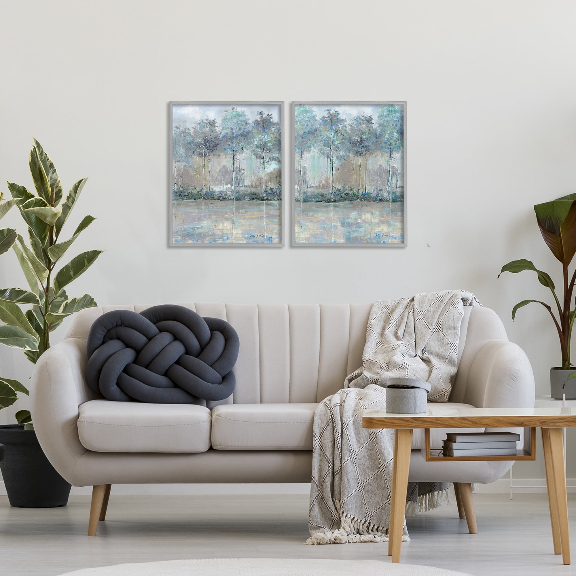 Stupell Industries Subdued Tree Landscape Impression 2 Piece Gray Framed Giclee Art Set, design by Sally Swatland
