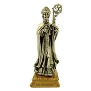 The Michelangelo Liturgical Sculpture Collection Pewter Saint St Patrick Figurine Statue on Gold Tone Base, 4 1/2 Inch