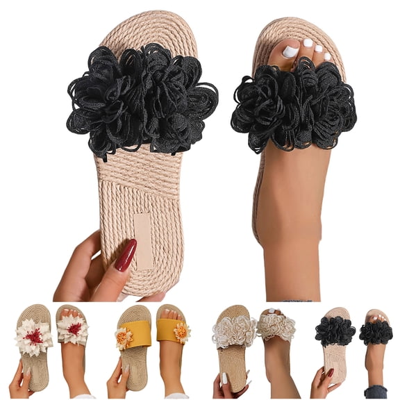 Dakaela Flower Flat Sandals for Women Comfortable Summer Beach Walking Slippers Arch Support Open Toe Casual Slip on Slides Beige 6.5