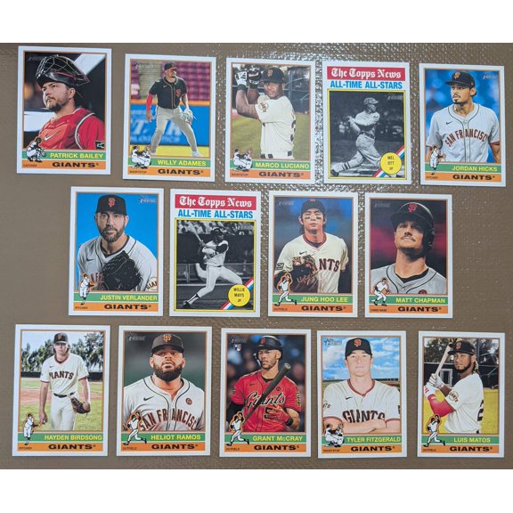 2025 Topps Heritage Baseball Team Set 13 Cards San Francisco Giants Willie Mays