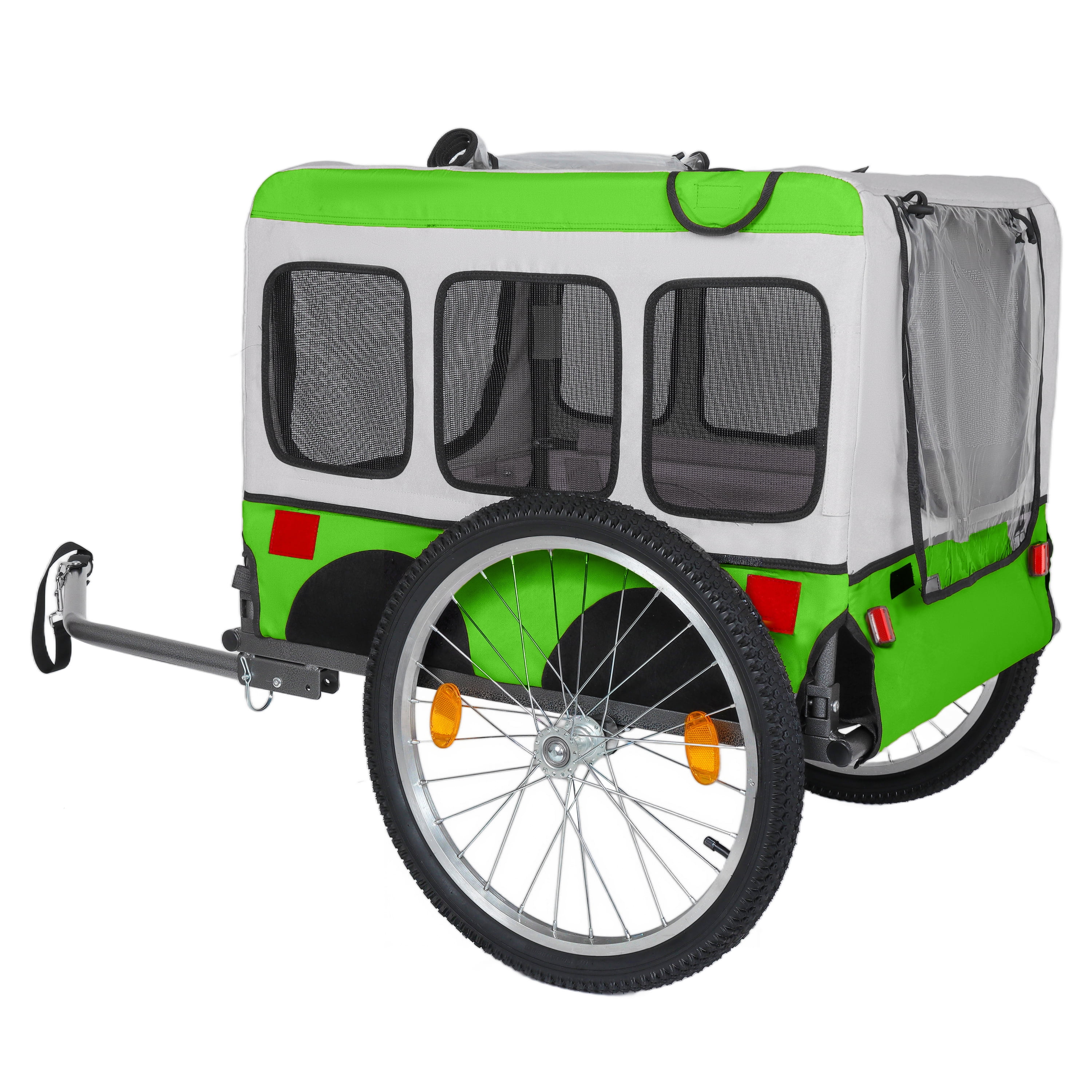 Large Folding Bike Trailer for Dogs - 20×2 1/8 Inches Wheels, Heavy-Duty Steel Frame, Spacious Design, All-Terrain Cycling, Jogging & Camping Adventure, Green