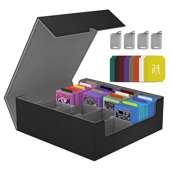 Trading Card Storage Box with Commander Display, 3200  MTG Deck Box, 4-Row Portable commander deck box for MTG/TCG/Magic Cards and Sports Cards, Gray