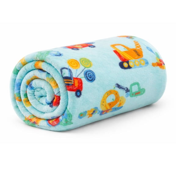 The Big One Oversized Blue Plush Throw Blanket Construction Candy Design, Polyester, 60 x 72 Inches, Child