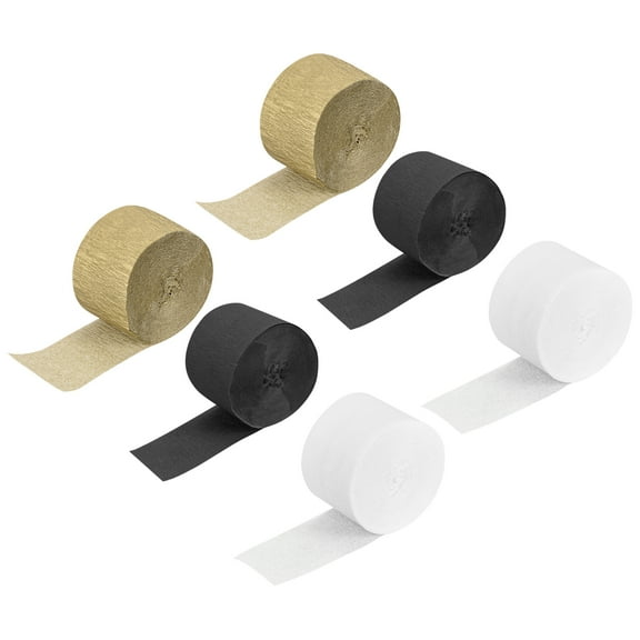 Uxcell Crepe Paper Streamer Party Streamer Decorations 2 Inch x 27 Ft for Birthday Party Wedding Festival Party Decorations, White, Black, Gold, Pack of 6