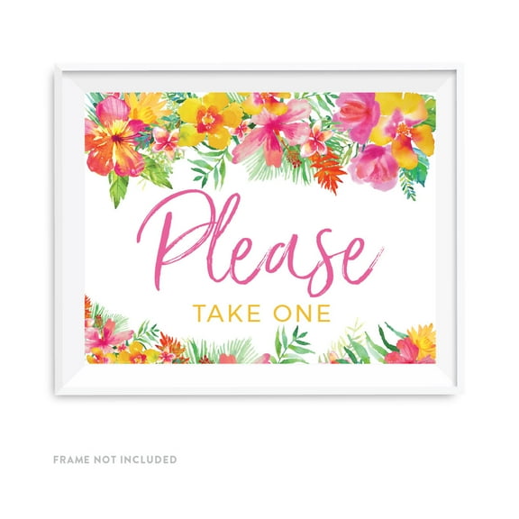 Tropical Floral Garden Party Wedding Party Signs, Please Take One, 8.5x11-inch