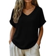 thumbnail image 2 of Diufon Womens Gauze Tops Summer Casual Short Sleeve V Neck Cotton Linen Blouse Solid Color Textured Tunic Tees, 2 of 8