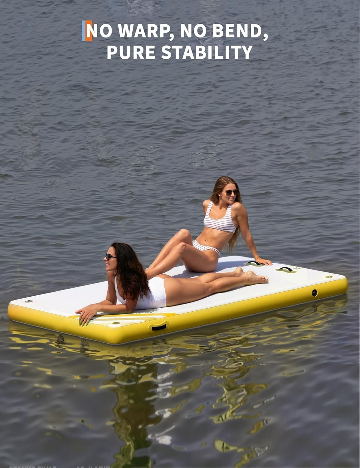 Yellow 8x6 FT Inflatable Floating Dock for Lakes – Thick, Non-Slip Swim Platform for Adults, Heavy-Duty Lake Float, Includes Pump, Ladder & Carry Bag – Rectangle
