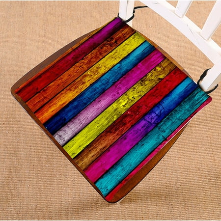 GCKG Classic Retro Colorful Wood Stripes Chair Pad Seat Cushion Chair Cushion Floor Cushion with Breathable Memory Inner Cushion and Ties Two Sides Printing 16x16 (Best Chair Pads For Wood Floors)