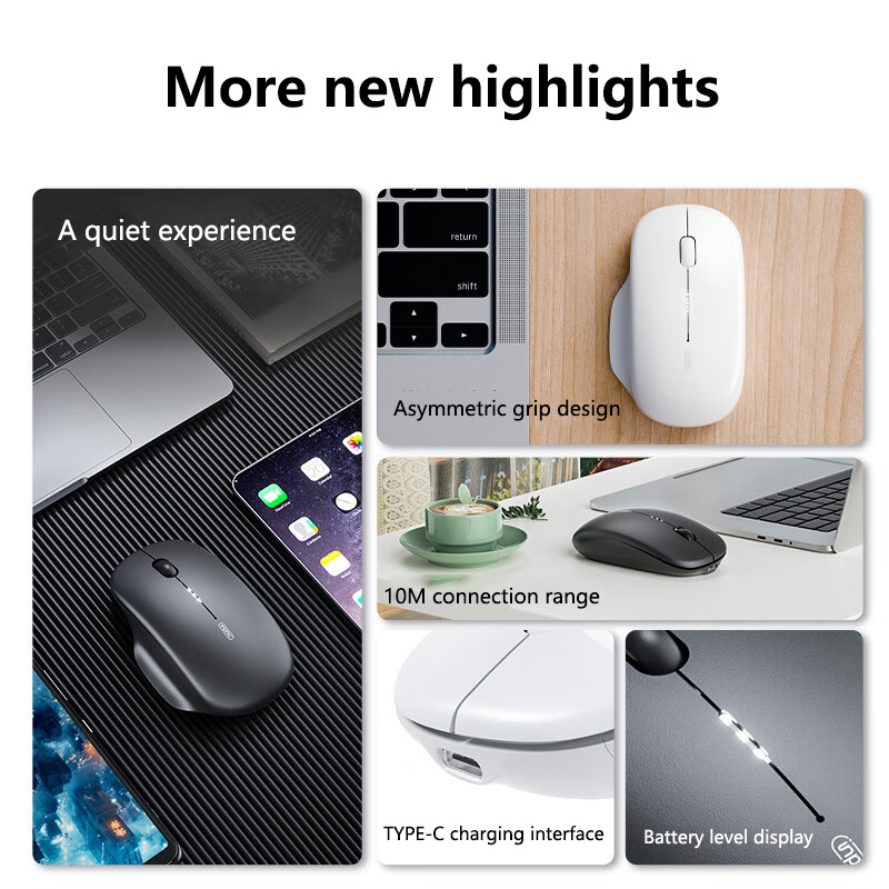 Inphic M1-2 Bluetooth Mouse Rechargeable Office Silent Wireless Mouse Battery Level Display Ultra Thin For Laptops and Tablets