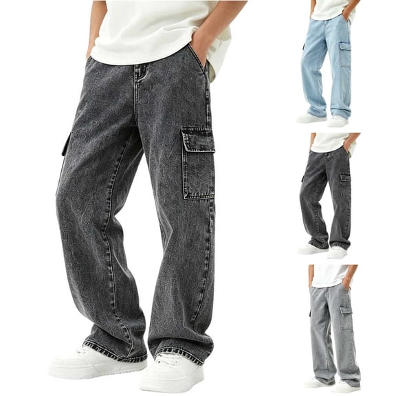 Mifsaly Boys Denim Cargo Pants Youth Teen Wide Leg Jean Pants Comfortable Loose Fit Casual Streetwear with Multi Pockets