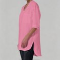 thumbnail image 3 of Lenpel Half Sleeve Womens Tops Cotton Linen V Neck Tunic Blouses with Pockets Fashion Side Split High Low Hem Shirts, 3 of 7
