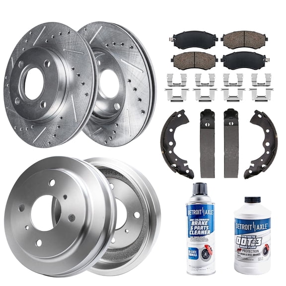 Detroit Axle - Brake Kit for 01-06 Nissan Sentra 2001 2002 2003 2004 2005 2006 Drilled & Slotted Brake Rotors Ceramic Brake Pads 1.8L 4 Lugs Front and Rear: 10.10'' Front Rotors