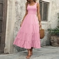 thumbnail image 5 of ChaoHeng Summer Dresses for Women 2025 Women's A-Line Slip Dress Ruffled Hem Round Neck, Sleeveless Solid Color,Pink S, 5 of 6