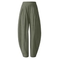 thumbnail image 2 of Only Moment Trendy Boho Linen Pants Lightweight Casual Pants Casual Drawstring Flowy Pants Wide Leg Summer Beach Linen Trousers with Pockets Green,M, 2 of 7