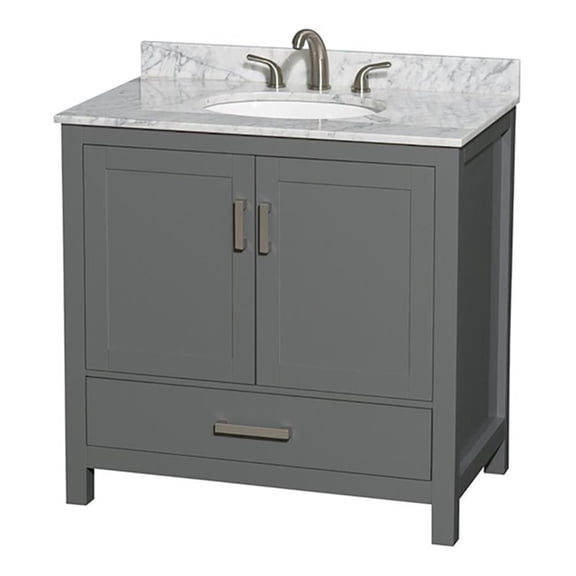 Wyndham Collection Sheffield 36" Wood Single Bathroom Vanity in Dark Gray/White