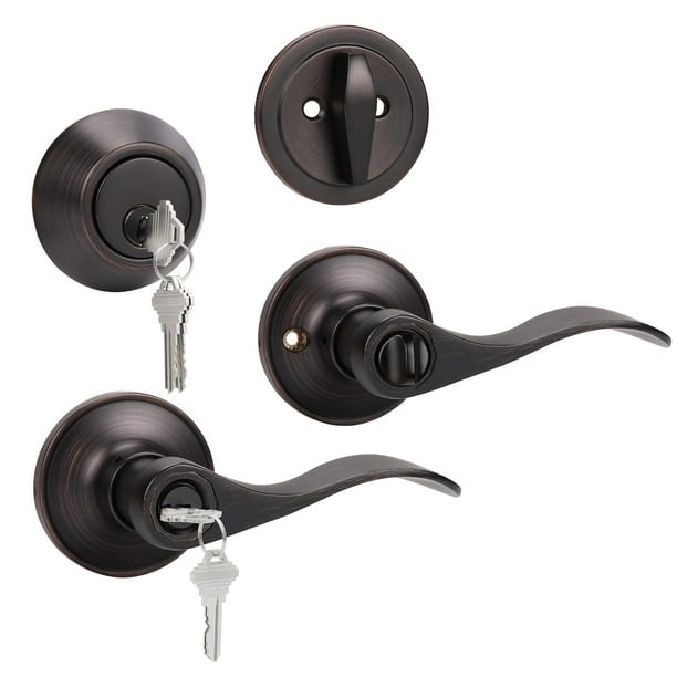 Knobwell 1 Paquete De Manija De Puerta De Entrada Con Llave Igual, Juego De Cerradura De Puerta Exterior Con Cerrojo De Un Solo Cilindro, Palanca Frontal Con Cerrojo Reversible Para Puertas Derechas E
