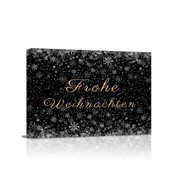 Frohe Weihnachten Canvas Print Wall Art German Christmas Snowflakes Black Winter Pictures Painting Morden Artwork for Living Room Bedroom, Ready to Hang - 12"x16"
