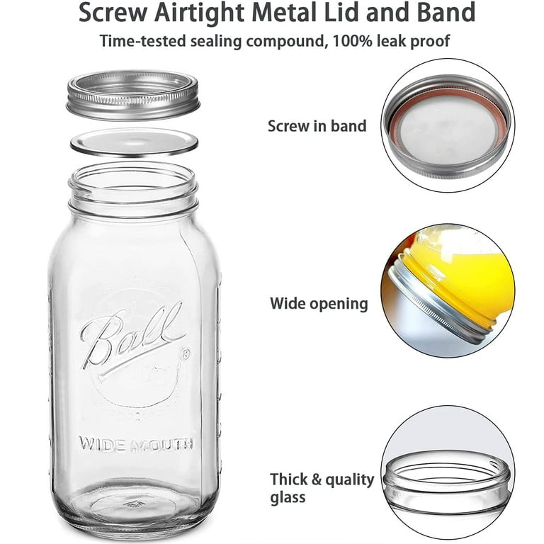 Ball Wide Mouth Half Gallon 64 Oz Jars with Lids and Bands, Set of 6 Clear