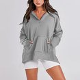 thumbnail image 6 of MELDVDIB Womens Half-Button Hoodies Fall Winter Solid Color Long Sleeve Oversized Hooded Sweatshirts Fashion Casual V Neck Pullover Tops Gray L, 6 of 9