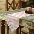 thumbnail image 3 of Table Runner Dresser Scarves Merry Christmas Cute Santa Claus Cotton Linen Burlap Table Cover Snowflake on Pink White Stripe Table Runners for Family Kitchen Dining Holiday Party Banquet Decor, 3 of 5