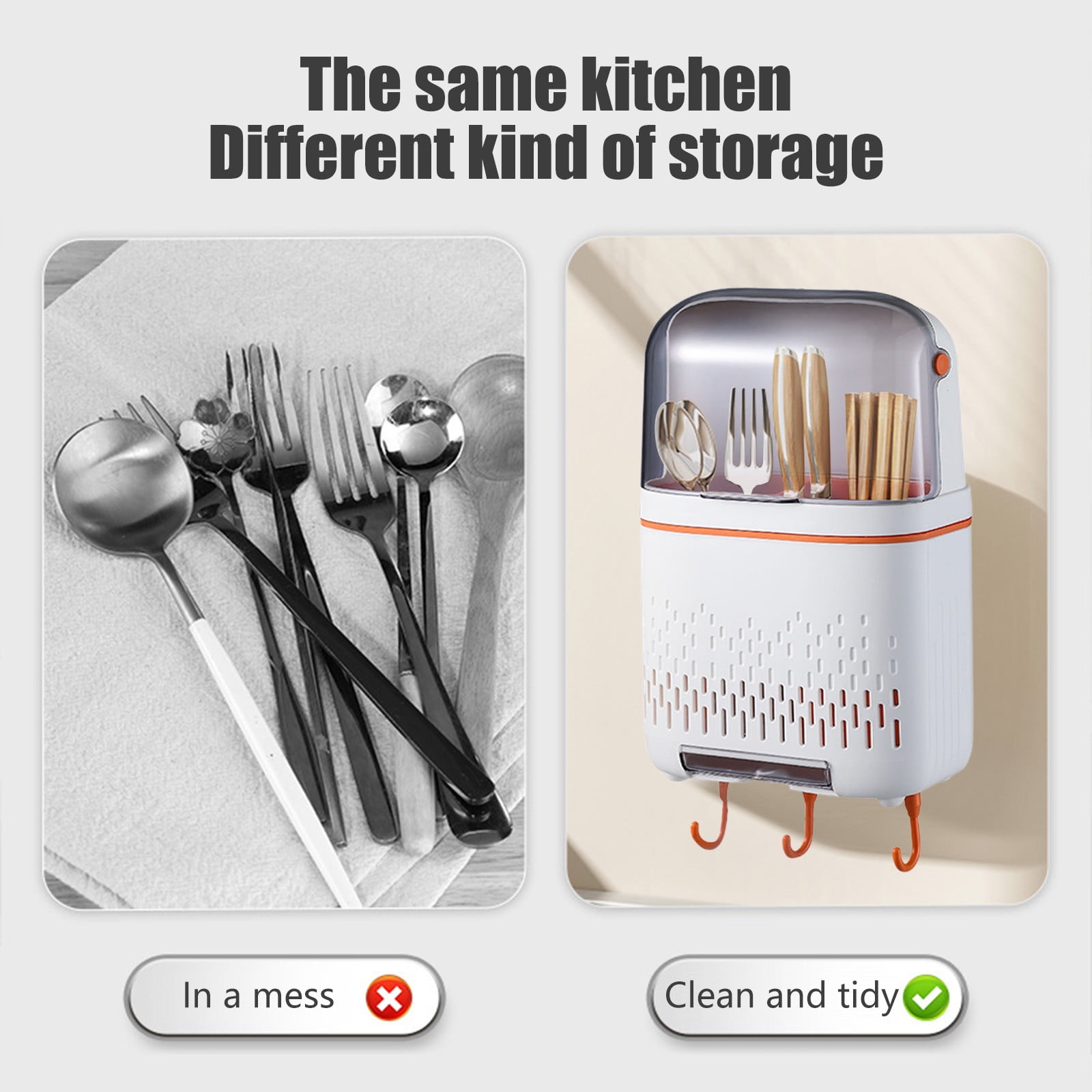 Dvumao Kitchen Organization, Punch Free Wall Mounted Chopstick Cage with Lid Tableware Airing Storage Basket Kitchen Hanging Rack Suitable for Kitchen Restaurant Storage, Mom Gifts