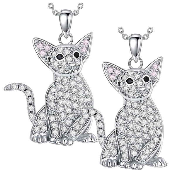 Hermosas Cadenas de Gatos CatNeck02 2Pzas Oriental Shorthair Plata Metal Cadena y Dije.