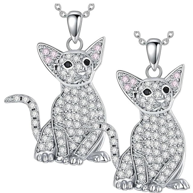 Hermosas Cadenas de Gatos CatNeck02 2Pzas Oriental Shorthair Plata Metal Cadena y Dije.