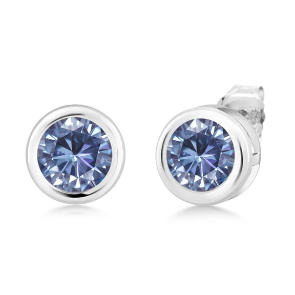 Gem Stone King 925 Sterling Silver Stud Earrings for Women Men Persian Blue Round Moissanite (1.60 Cttw)