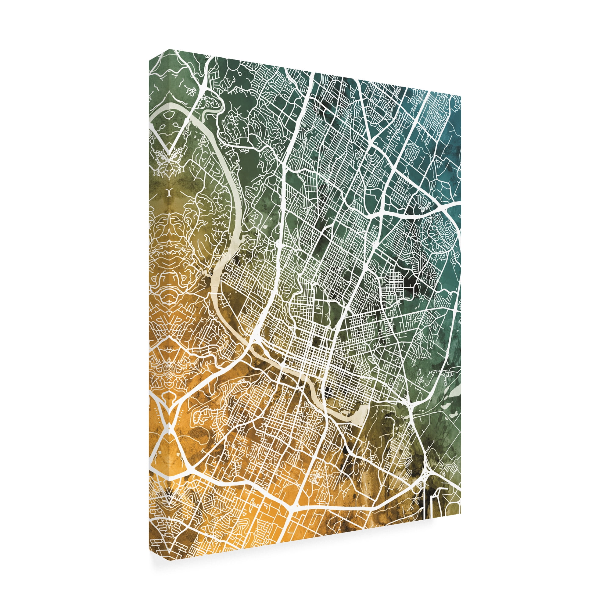 Trademark Fine Art 'Austin Texas City Map Teal Orange' Canvas Art by Michael Tompsett