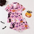 thumbnail image 3 of Likimi Halloween Womens Pajama Set Lapel Button Down Hallowmas Cartoon Print Short Sleeve Pjs Tops With Shorts Spring Autumn Comfort Homewear Pink Size L, 3 of 4