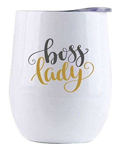 Office Manager Gifts Boss Lady Fuel Orange Boss Appreciation Women Gift Funny Novelty Boss Lady Wine Tumbler 12oz Wine Tumbler with Lid and Straw- Stainless Steel Insulated Tumbler