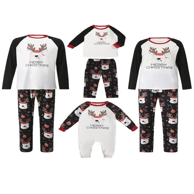 Family Matching Christmas Pajamas Set Reindeer Print Tops Long Pants Sleepwear Outfits