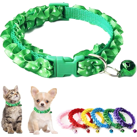 Dog Collar with Bell, Cute Lace Puppy Collars with Bell Adjustable Buckle for XS Small Extra Small Cats Tiny Pets Male Boy Girl Female Kitten Teacup