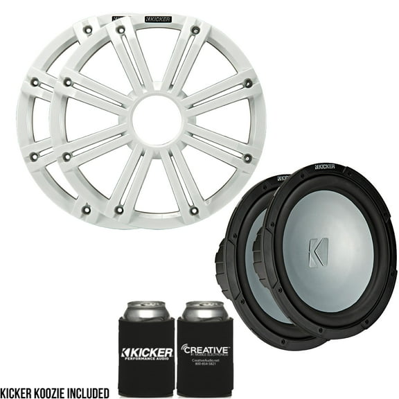 Kicker - Two 10 Inch LED Marine Subwoofers in White, 2 Ohm Bundle 4 Ohm each