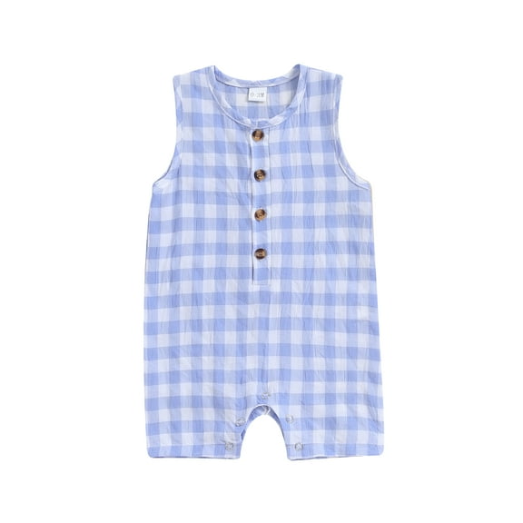 Txlixc Infant Baby Boys Summer Casual Romper 0-18M Short Sleeve Crew Neck Plaid Print Button Up Jumpsuit