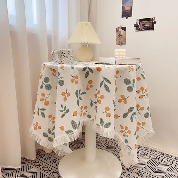 Tassel Tablecloth Round Table Cover Floral Fruit Print Washable Decorative Kitchen Dining Room Party Wedding Holiday Home Decor Table Linens