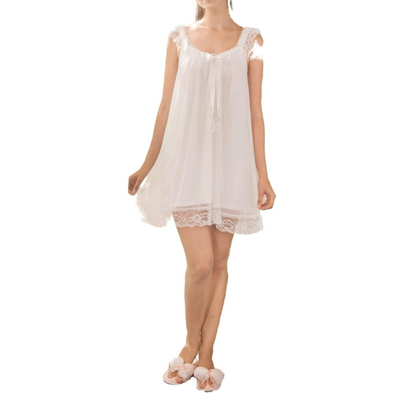 Women's Cute Lace Nightgowns Trim Night Dress M(6)