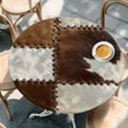 thumbnail image 3 of Cow Cowhide Round Fitted Table Cover Abstract Brown Seam Leather Waterproof Table Cloth with Elastic Edge Wipeable Tablecloth for Picnic Camping Party Fits 55"-60" Diameter, 3 of 8